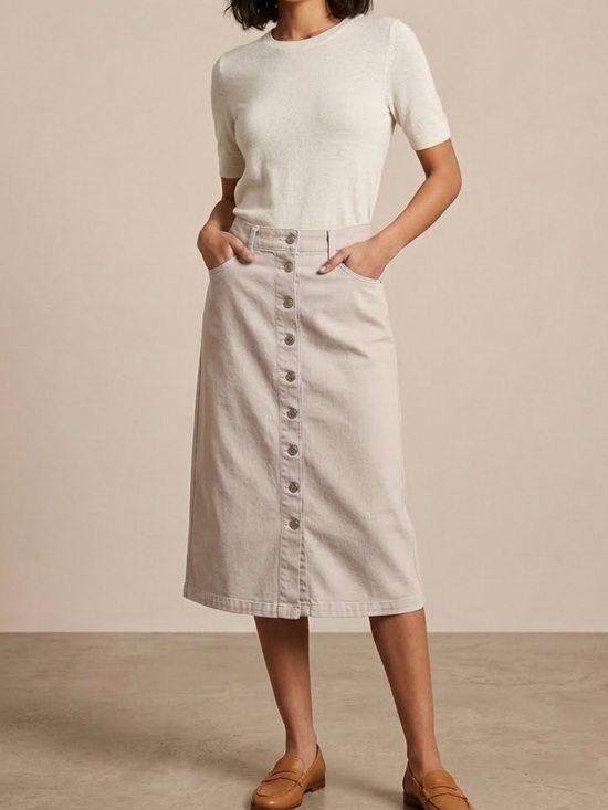 Lauren Ralph Lauren Dresses & Skirts - Lauren Ralph Lauren White Button-Front Midi Skirt | Classic Spring Preppy Style